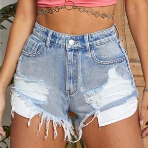 SHEIN Essnce sz. 32 Ripped Raw Hem Jean Denim Shorts w/ Pockets